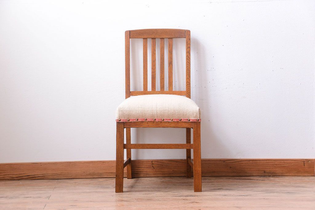 アンティーク家具　和製アンティーク　アンティークリネン座面のシンプルなダイニングチェア(3)