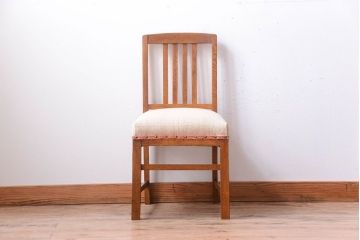 アンティーク家具　和製アンティーク　アンティークリネン座面のシンプルなダイニングチェア(3)