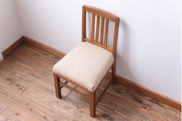 アンティーク家具　和製アンティーク　アンティークリネン座面のシンプルなダイニングチェア(3)