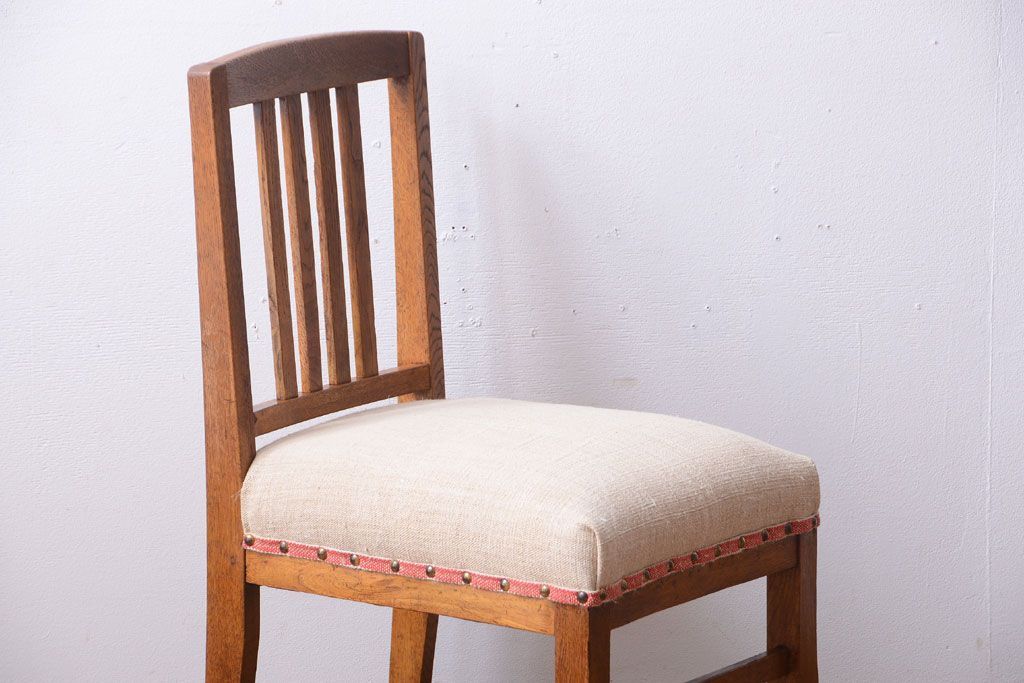 アンティーク家具　和製アンティーク　アンティークリネン座面のシンプルなダイニングチェア(3)
