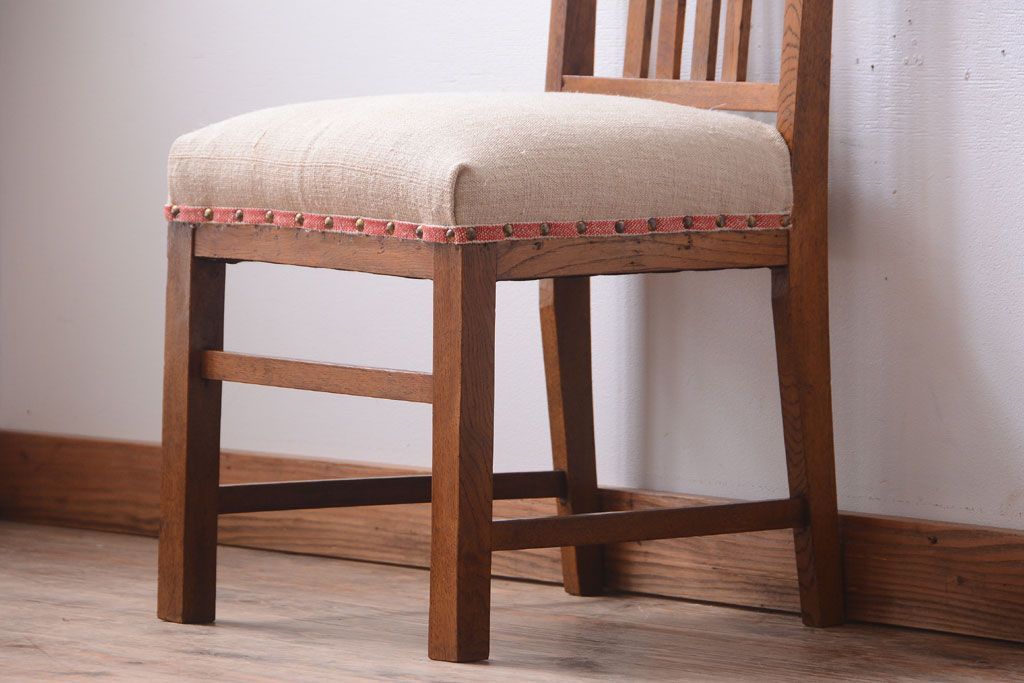 アンティーク家具　和製アンティーク　アンティークリネン座面のシンプルなダイニングチェア(3)