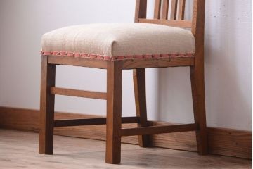 アンティーク家具　和製アンティーク　アンティークリネン座面のシンプルなダイニングチェア(3)