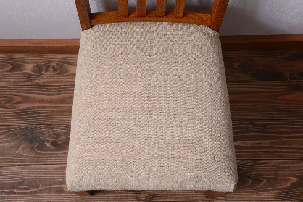 アンティーク家具　和製アンティーク　アンティークリネン座面のシンプルなダイニングチェア(3)