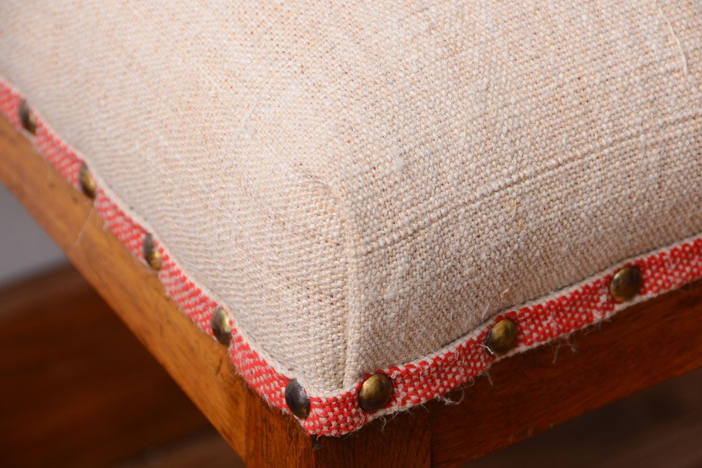 アンティーク家具　和製アンティーク　アンティークリネン座面のシンプルなダイニングチェア(3)