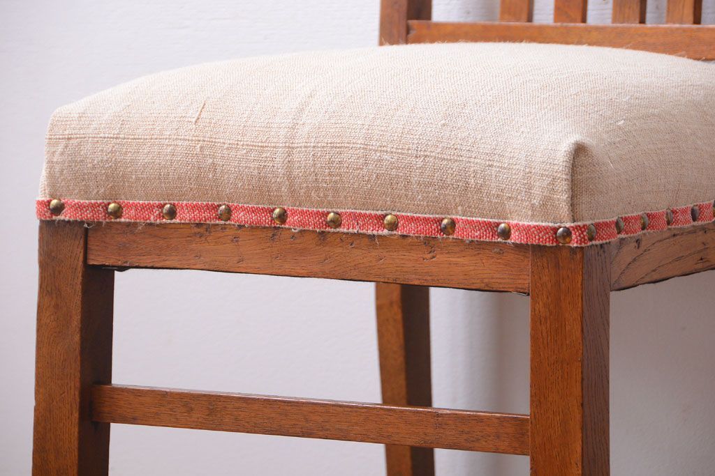 アンティーク家具　和製アンティーク　アンティークリネン座面のシンプルなダイニングチェア(3)