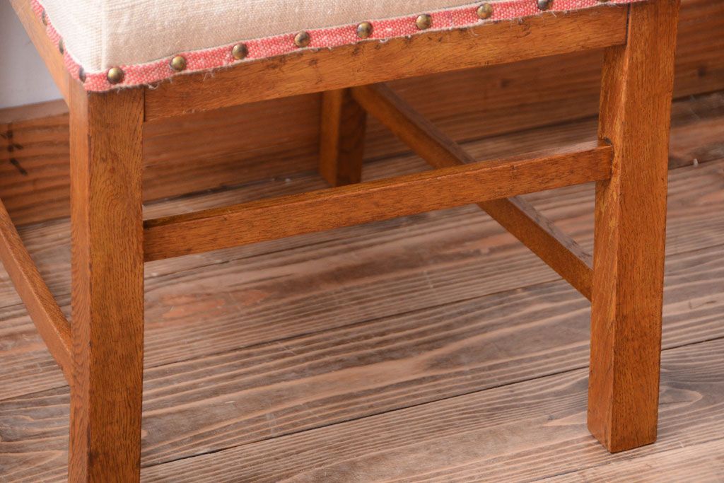 アンティーク家具　和製アンティーク　アンティークリネン座面のシンプルなダイニングチェア(3)