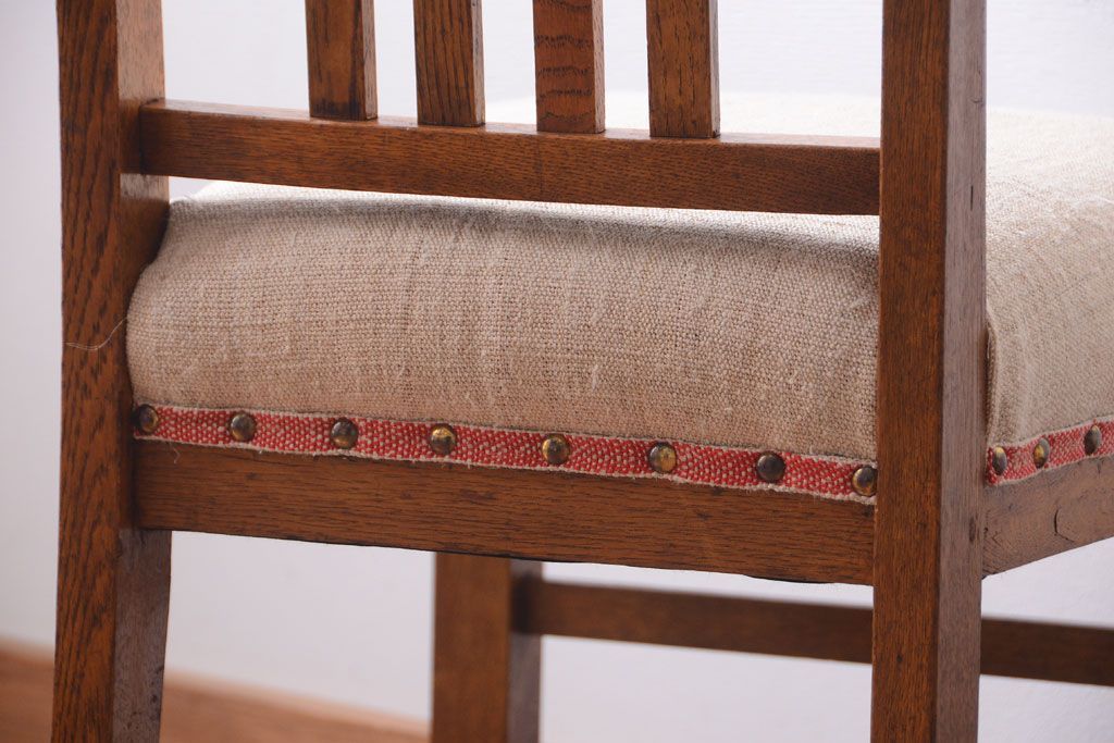 アンティーク家具　和製アンティーク　アンティークリネン座面のシンプルなダイニングチェア(3)