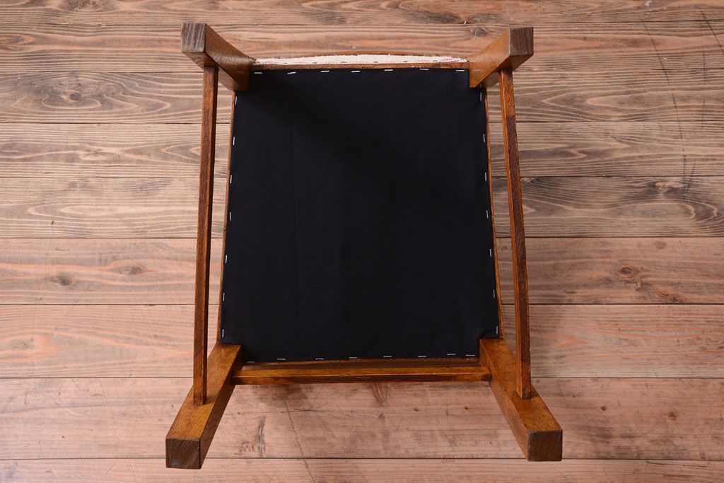 アンティーク家具　和製アンティーク　アンティークリネン座面のシンプルなダイニングチェア(3)