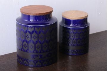 アンティーク雑貨　イギリスビンテージ　HORNSEA(ホーンジー)HEIRLOOM(エアルーム)シリーズMIDNIGHT BLUE(ミッドナイトブルー)キャニスター2点