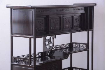 中古　民芸家具　唐木縞黒檀　美しい意匠の上品な高級飾り棚