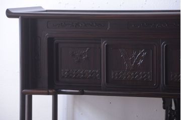 中古　民芸家具　唐木縞黒檀　美しい意匠の上品な高級飾り棚