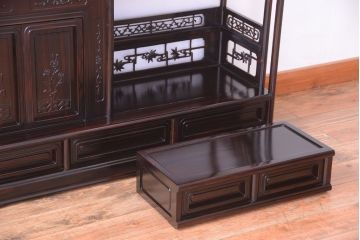 中古　民芸家具　唐木縞黒檀　美しい意匠の上品な高級飾り棚