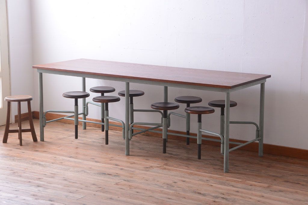 ラフジュ工房オリジナル 8脚格納スツール付き机(テーブル・作業台)