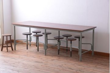 ラフジュ工房オリジナル 8脚格納スツール付き机(テーブル・作業台)