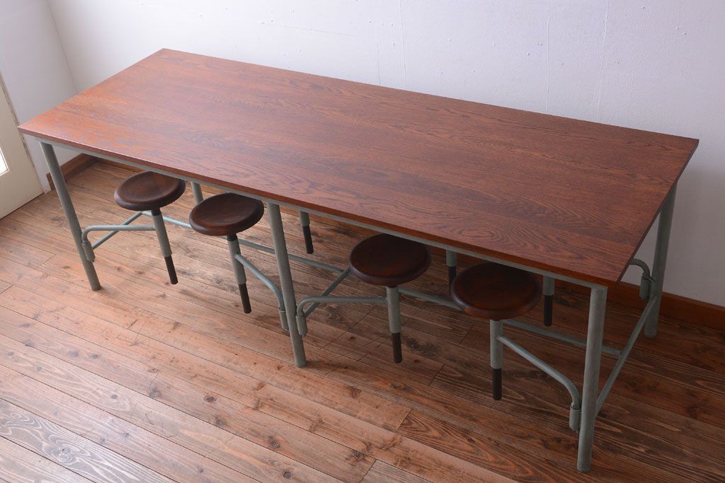 ラフジュ工房オリジナル 8脚格納スツール付き机(テーブル・作業台)