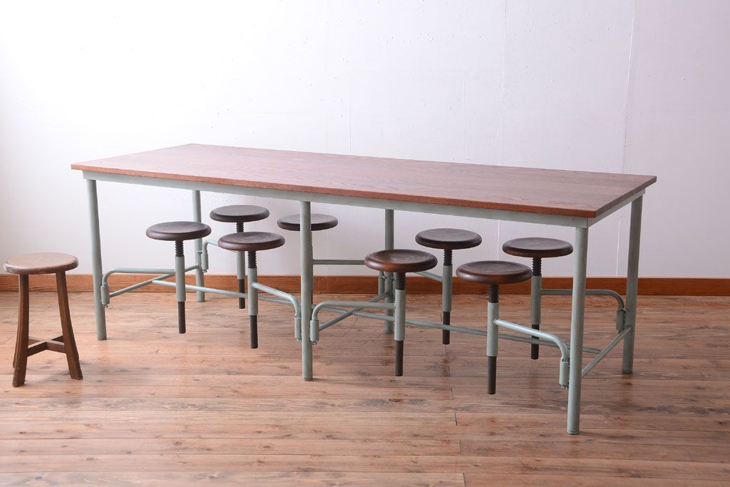 ラフジュ工房オリジナル 8脚格納スツール付き机(テーブル・作業台)