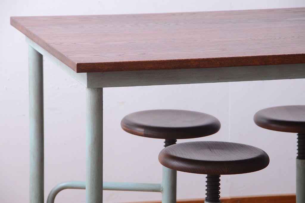 ラフジュ工房オリジナル 8脚格納スツール付き机(テーブル・作業台)