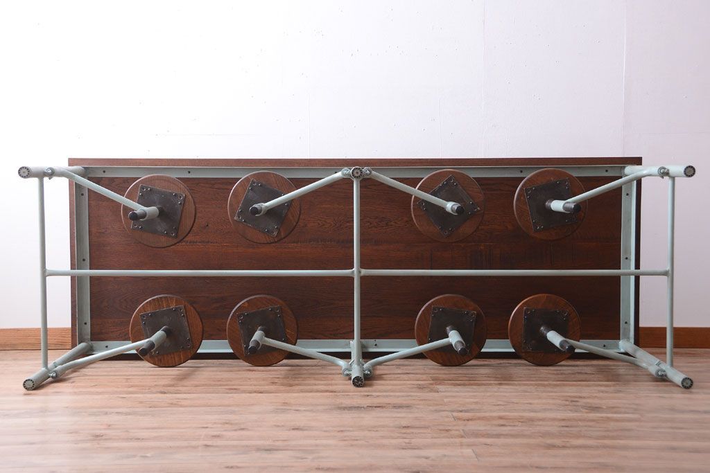 ラフジュ工房オリジナル 8脚格納スツール付き机(テーブル・作業台)