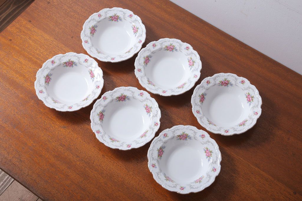 アンティーク雑貨　イギリス　Royal Albert(ロイヤルアルバート)　Tranquillity(トランキュリティ)シリーズ　スープ皿6枚(洋食器)