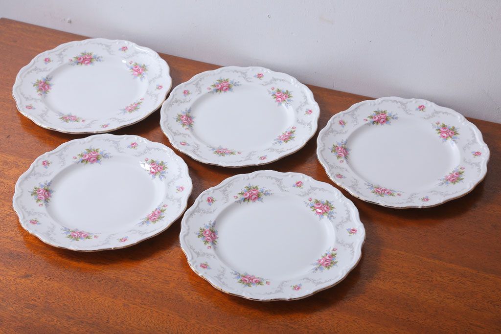 アンティーク雑貨　イギリス　Royal Albert(ロイヤルアルバート)　Tranquillity(トランキュリティ)シリーズ　ディナープレート5枚(洋食器)