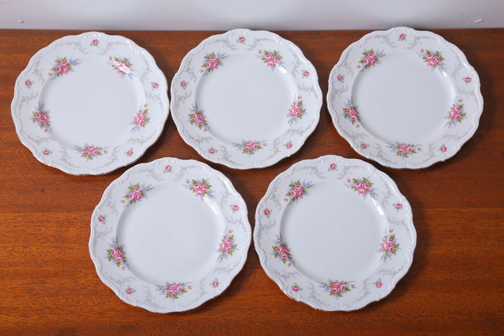 アンティーク雑貨　イギリス　Royal Albert(ロイヤルアルバート)　Tranquillity(トランキュリティ)シリーズ　ディナープレート5枚(洋食器)