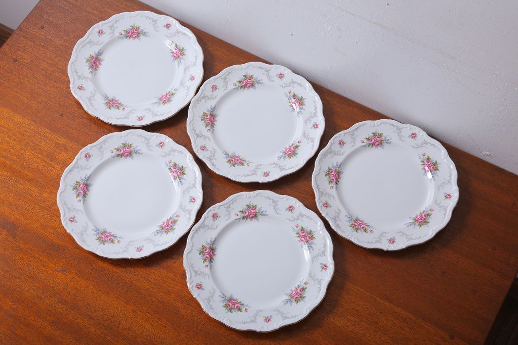 アンティーク雑貨　イギリス　Royal Albert(ロイヤルアルバート)　Tranquillity(トランキュリティ)シリーズ　ディナープレート5枚(洋食器)