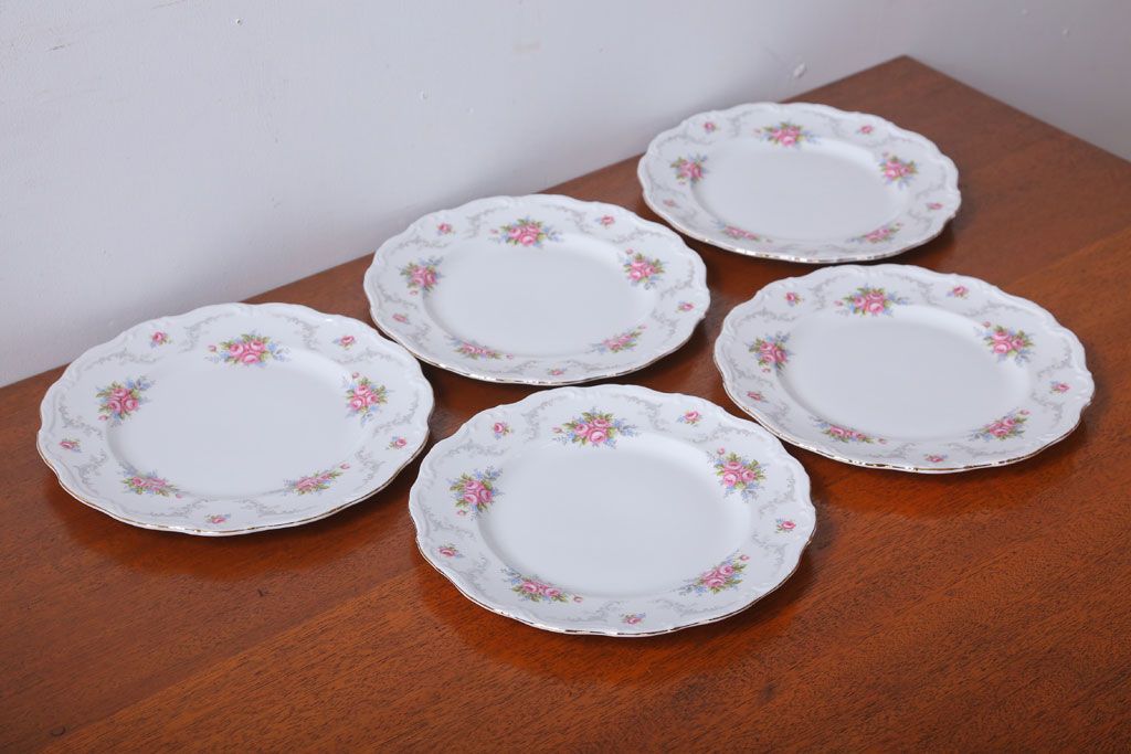 アンティーク雑貨　イギリス　Royal Albert(ロイヤルアルバート)　Tranquillity(トランキュリティ)シリーズ　ディナープレート5枚(洋食器)
