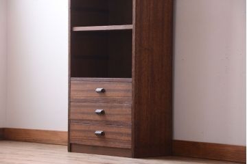 アンティーク家具　アンティーク　引き出し付き!古い木製の縦型飾り棚(本棚)