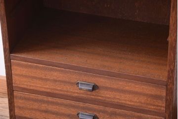 アンティーク家具　アンティーク　引き出し付き!古い木製の縦型飾り棚(本棚)