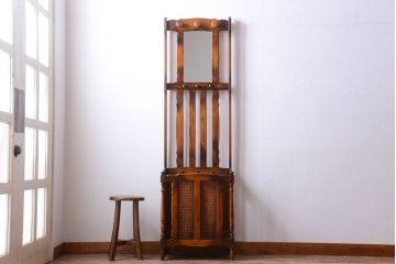 中古　カリモク家具　傘立てと鏡付きハンガーラック