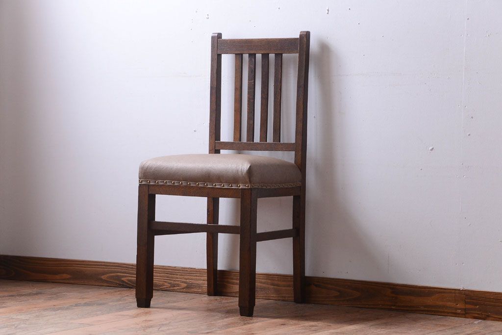 レトロ家具　和製アンティーク　本革座面のレトロなチェア(椅子)