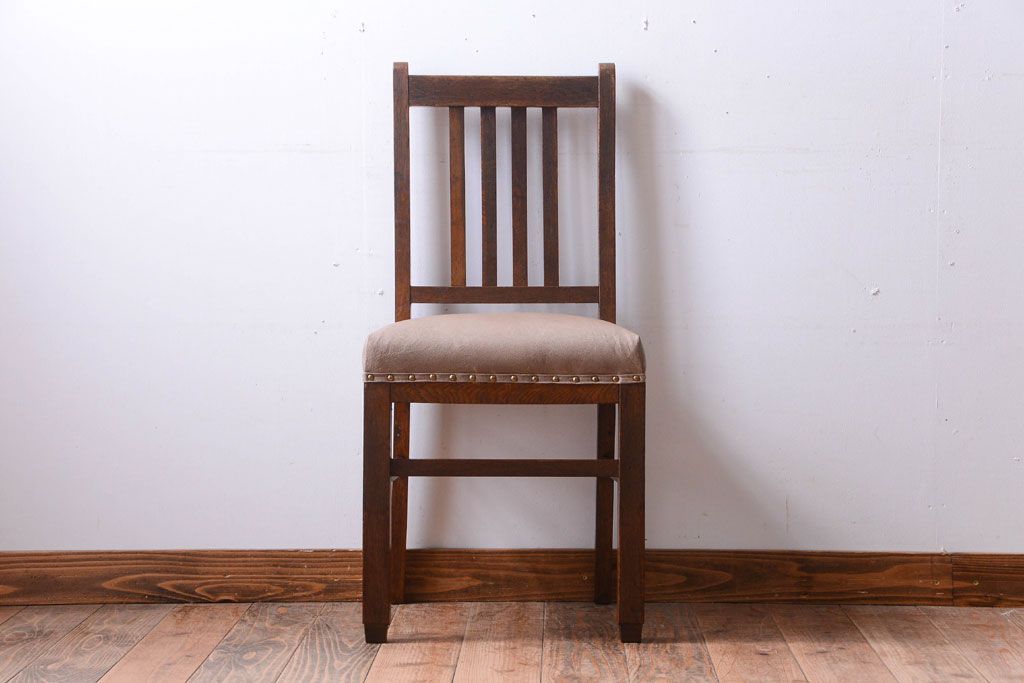 レトロ家具　和製アンティーク　本革座面のレトロなチェア(椅子)