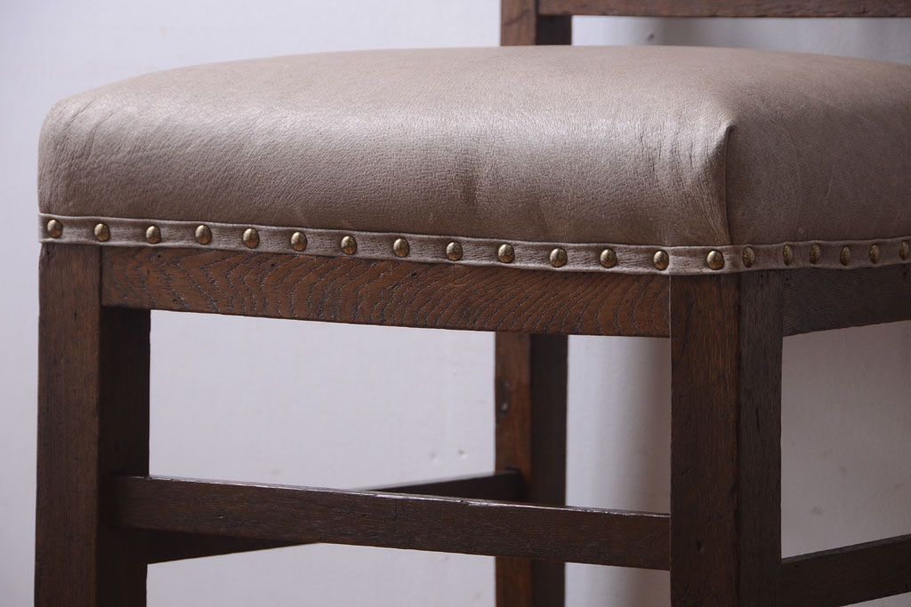 レトロ家具　和製アンティーク　本革座面のレトロなチェア(椅子)