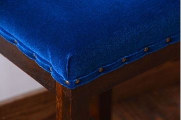 レトロ家具　和製アンティーク　古い木のレトロなクッション座面角スツール(2)