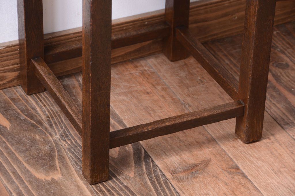 レトロ家具　和製アンティーク　古い木のレトロなクッション座面角スツール(2)