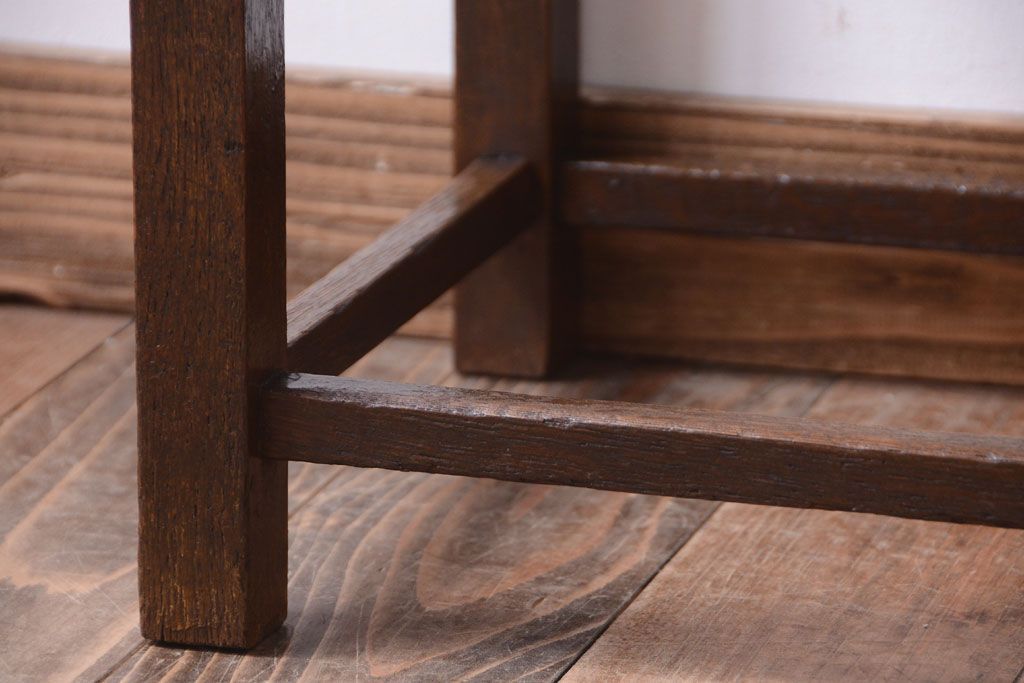 レトロ家具　和製アンティーク　古い木のレトロなクッション座面角スツール(2)