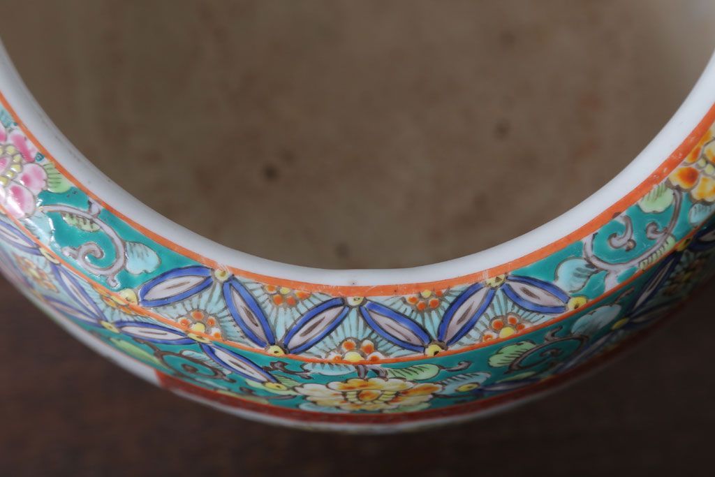 アンティーク雑貨　古民具・骨董　大正〜昭和初期　 十錦手火鉢 (手焙り)(2)