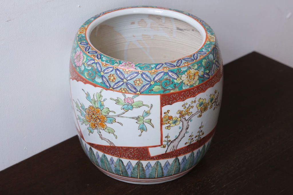 アンティーク雑貨　古民具・骨董　大正〜昭和初期　 十錦手火鉢 (手焙り)(2)