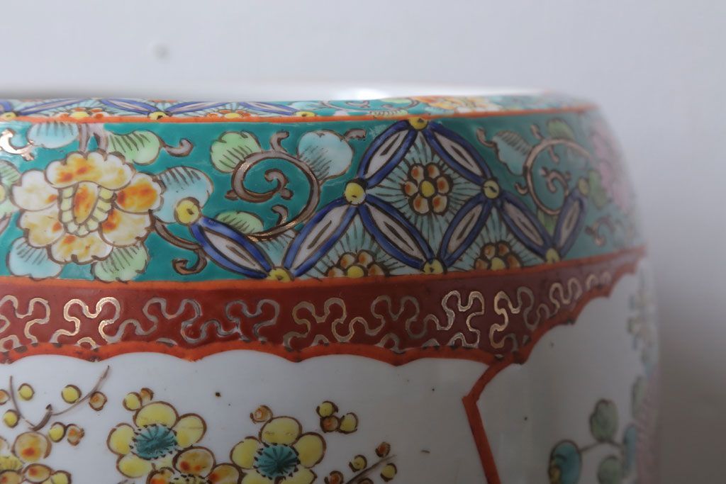 アンティーク雑貨　古民具・骨董　大正〜昭和初期　 十錦手火鉢 (手焙り)(2)