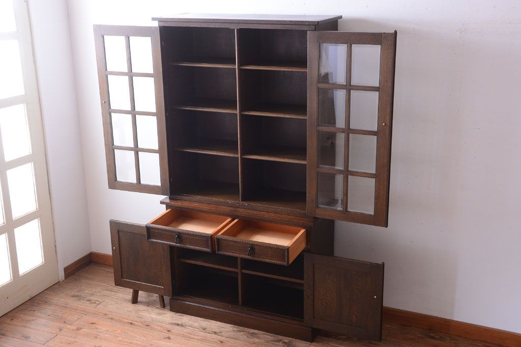 中古　高級品!永田良介商店製　優雅なカップボード(食器棚・収納棚)
