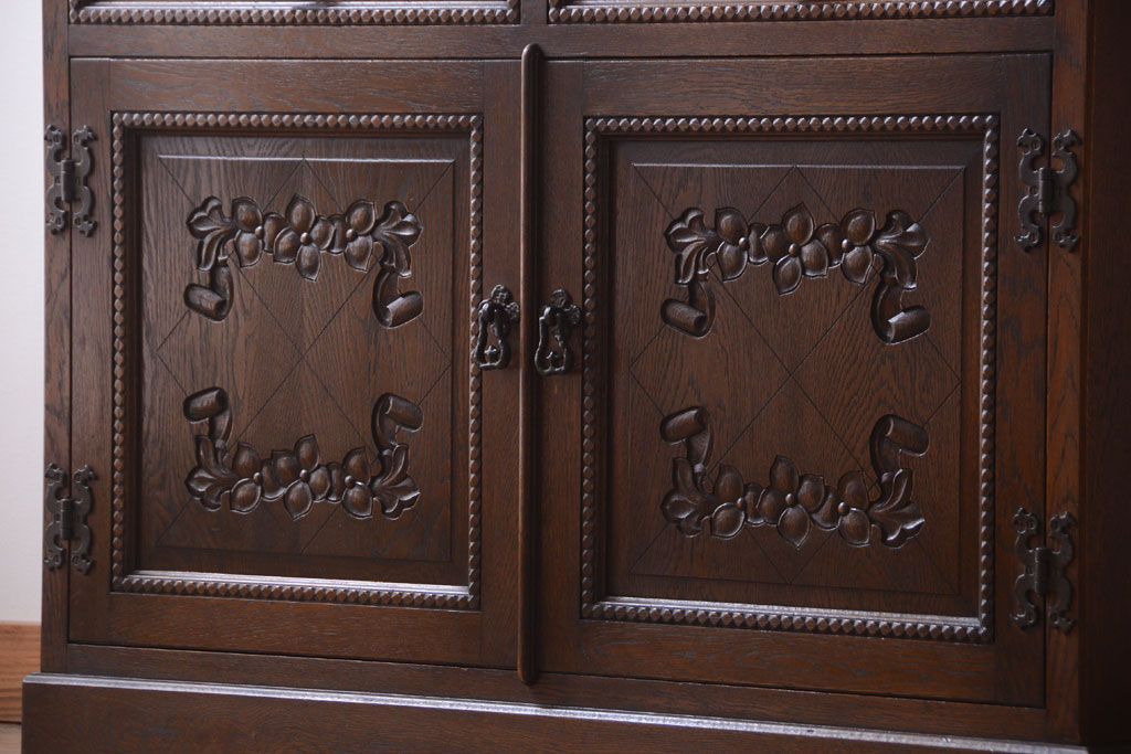 中古　高級品!永田良介商店製　優雅なカップボード(食器棚・収納棚)