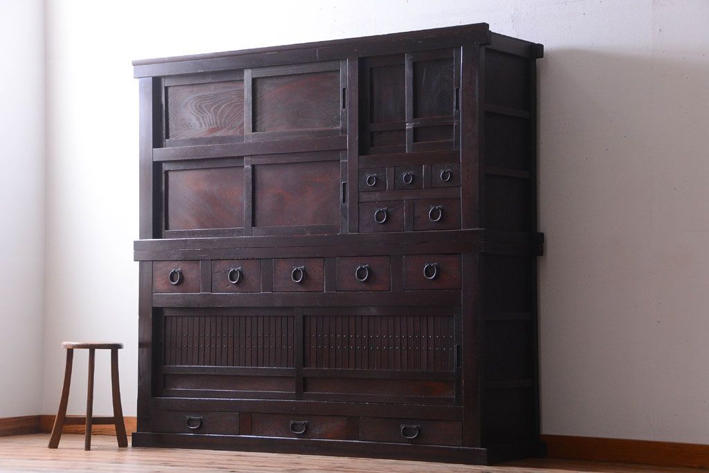 アンティーク家具　古民具・骨董　明治期　変わり型!アンティーク水屋箪笥