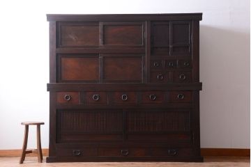 アンティーク家具　古民具・骨董　明治期　変わり型!アンティーク水屋箪笥