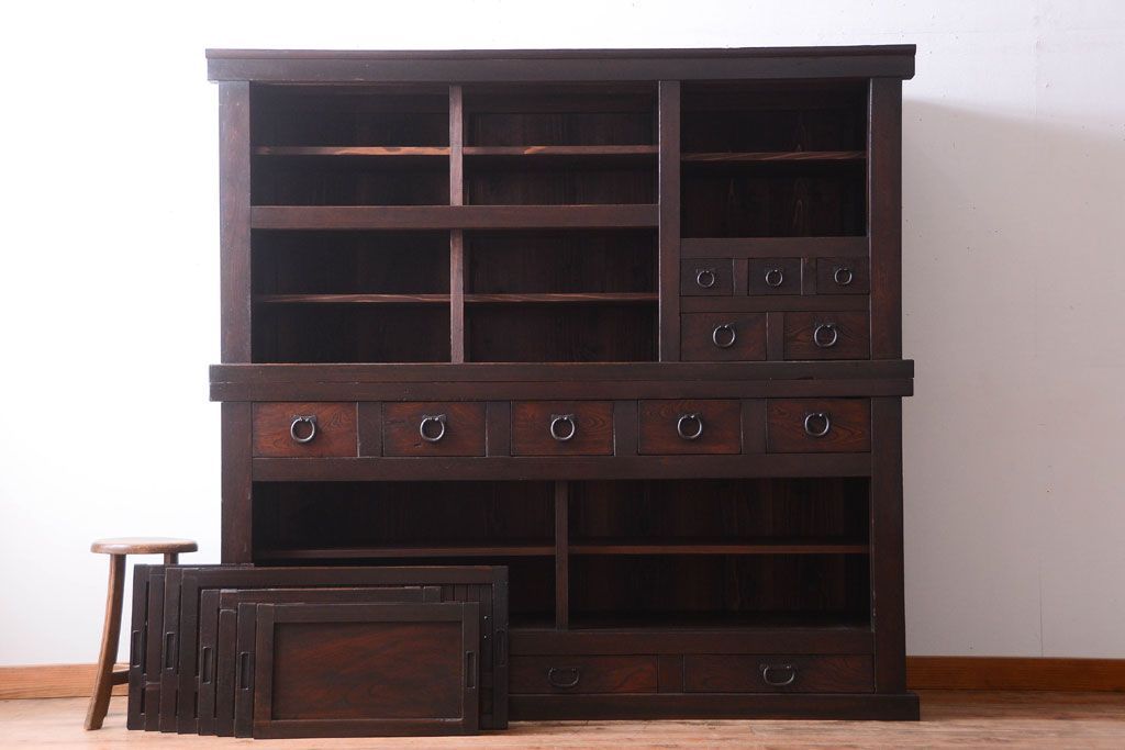 アンティーク家具　古民具・骨董　明治期　変わり型!アンティーク水屋箪笥