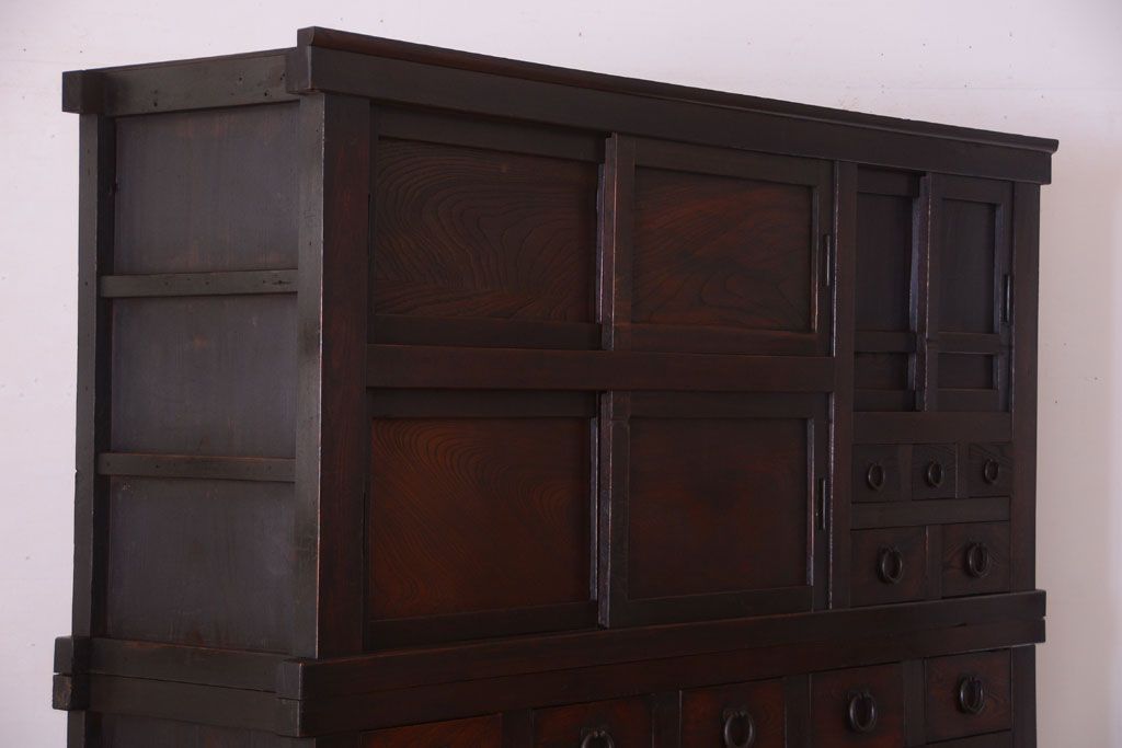 アンティーク家具　古民具・骨董　明治期　変わり型!アンティーク水屋箪笥