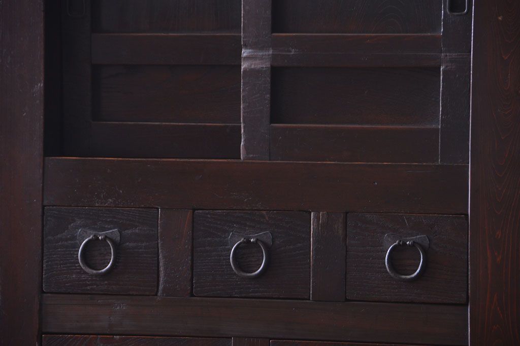 アンティーク家具　古民具・骨董　明治期　変わり型!アンティーク水屋箪笥