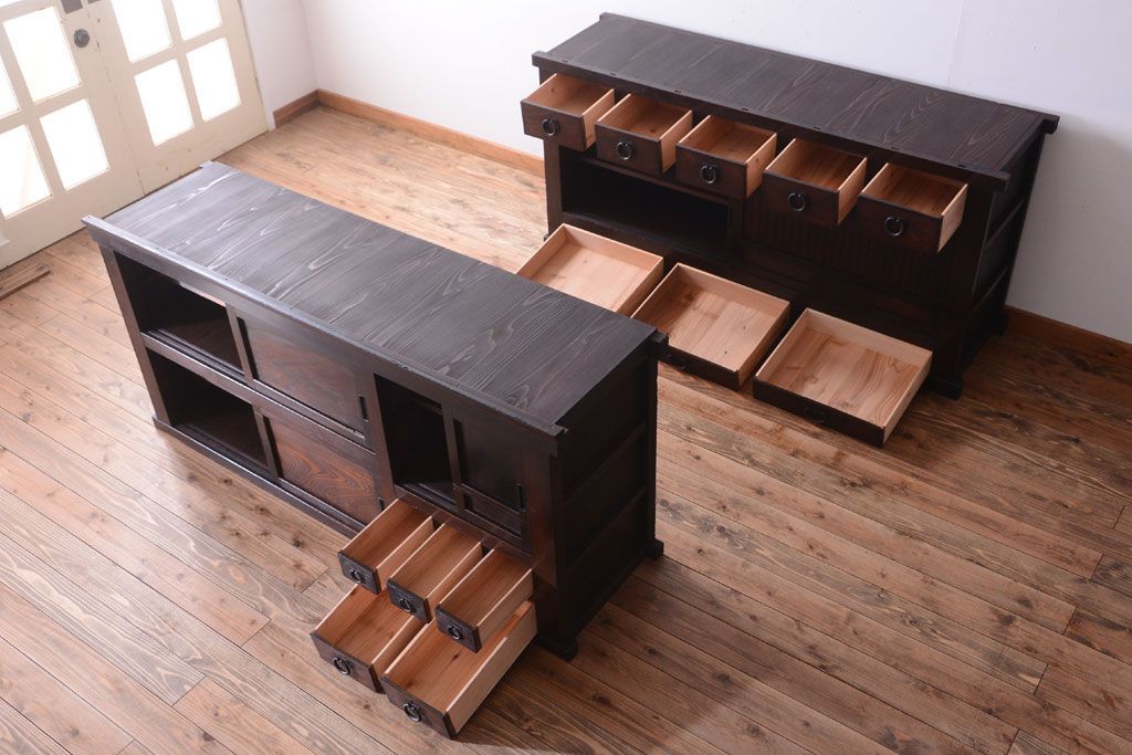 アンティーク家具　古民具・骨董　明治期　変わり型!アンティーク水屋箪笥