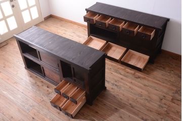 アンティーク家具　古民具・骨董　明治期　変わり型!アンティーク水屋箪笥