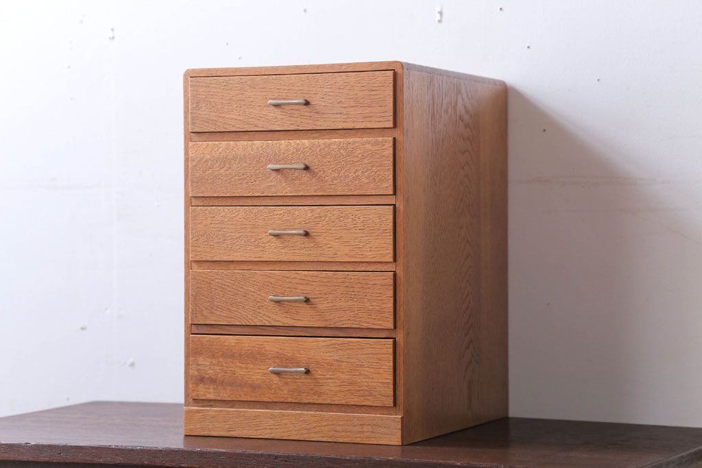 レトロ家具　昭和レトロ　古いナラ材のアンティーク小引き出し(3)