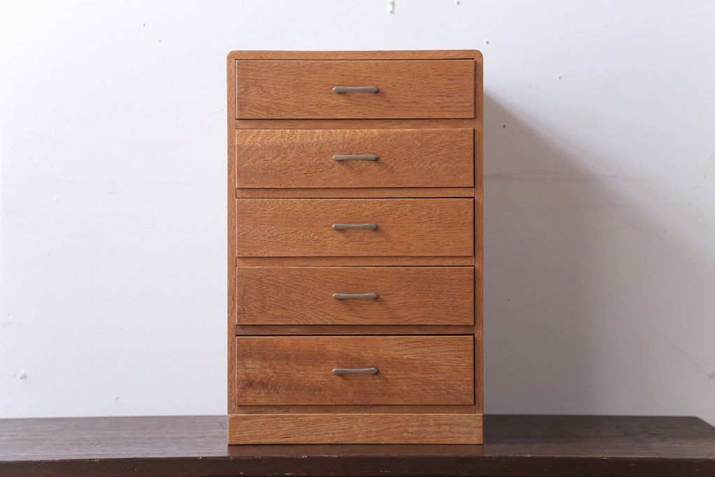 レトロ家具　昭和レトロ　古いナラ材のアンティーク小引き出し(3)